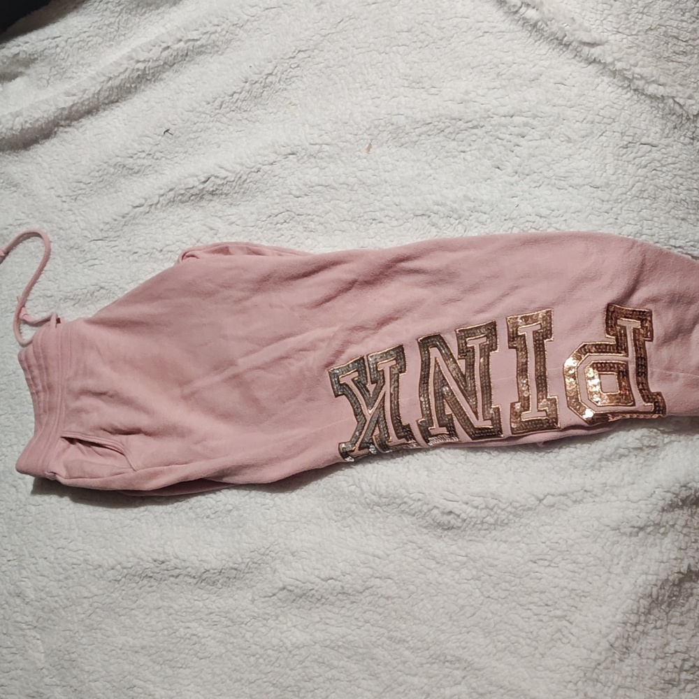 Pink Victoria Secret Sweat Pants Size Medium Baby Pink Rhinestone In Gold